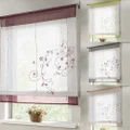Bathroom Kitchen Window Lifting Roll Up Curtain Screen Embroidered Flora