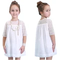 Chic Children Baby Girls White Lace Floral Party Dress Solid Gown Formal Dresses