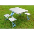 Outdoor Foldable Aluminium Picnic Table with 4 Attached Foldable Seats- Silver