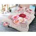 SmartLivingPro 7in1 Fitted Bedsheet With Quilt Cover Roses Flowers Design