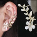 1pc Retro Flower Shape Rhinestone Crystal Left Ear Cuff Stud Earring Wrap Clip