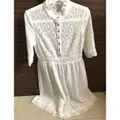 White lace high collar dress