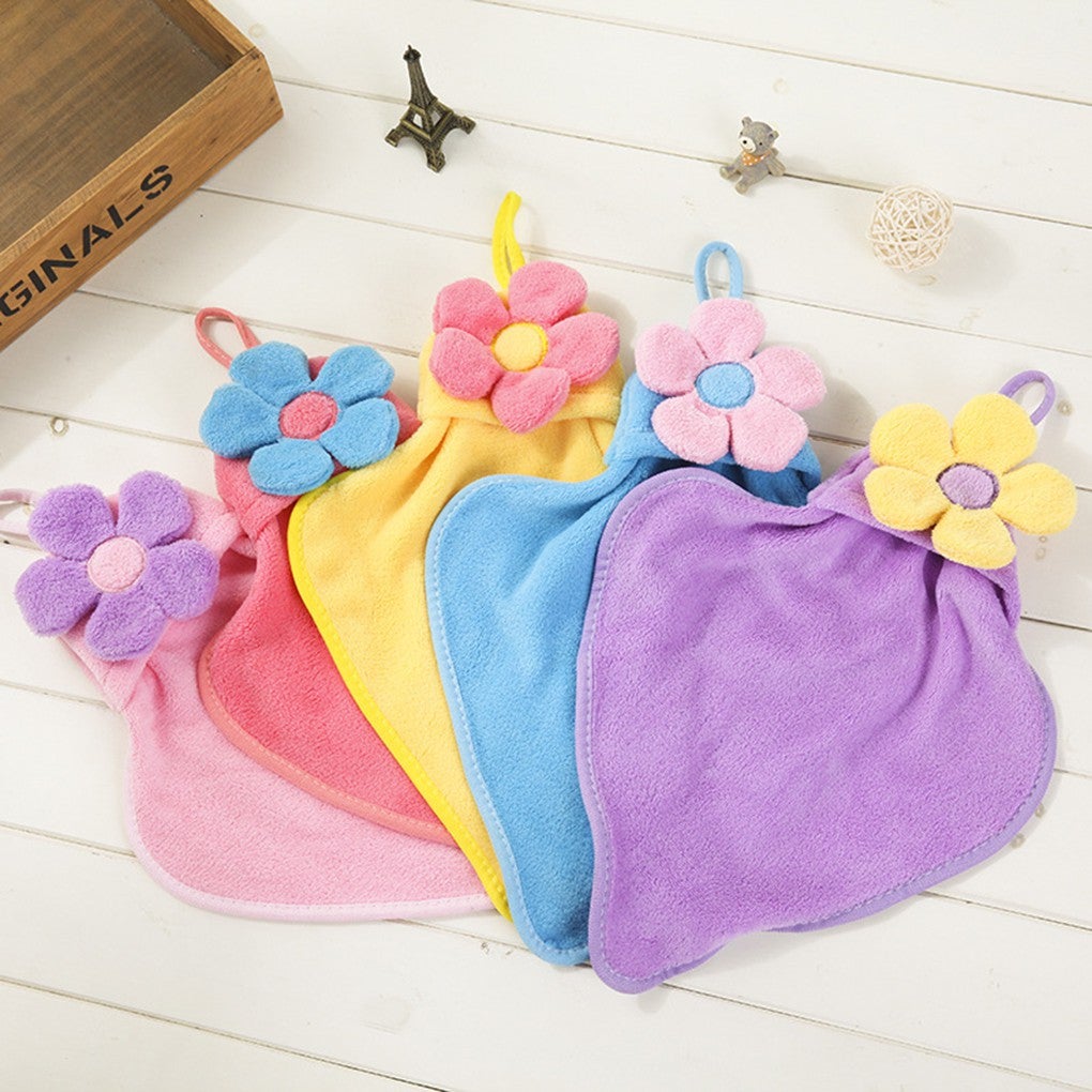 Sunflower Coral Velvet Absorbent Hand Towels Kids Towel Hanging Kitchen Towel