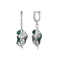 Green Leaf Trendy White 925 Sterling Silver Dangle Earrings
