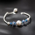 2017 New Blue Enamel 925 Sterling Silver Natural White Pearl Bracelet