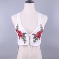 Women Sexy Deep V Neck Embroidered Rose Knitted Tank Top