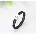 Braided Leather Bangle Men Stainless Steel Silver Bracelets