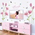Ifone Pink Love Lily Flower Butterfly Wall Sticker