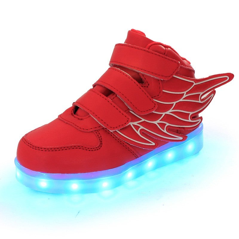 Red LED Kids Shoes USB charge Wing Shoes Fashion Flash Sneaker