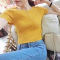 [CS1005] S M L Size Crochet Knitted Stretchy Short Sleeve Crop Top