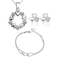Youniq Surrouned Love 925s Pendant With Cz Necklace, Earrings & Bracelet Set