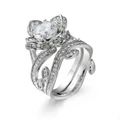 DF Flower Diamond Ring Round Crystal Clear CZ Silver Set Bridal