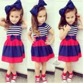??Clearance?? F1567 European Style Girl Blue Stripe Top+ Skirt + headband 3pcs Set (2y, 3y, 4y, 6y, 7y)