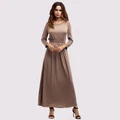 Women's Fashion New Long Sleeve Pure Color O-neck Slim Casual Dress