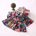 Baby Girls Retro Floral Flare Sleeve O-neck Tops Shirt Party Ruffles Blouses