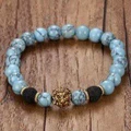 Men 8.5MM Alloy Lion Head Turquoise Bracelet Blue/Brown