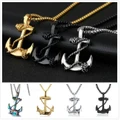 Europe Men 's Stainless Steel Gold Plated Boat Anchor Pendant Necklace