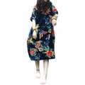 O-NEWE Vintage Floral Printed Short Sleeve Pocket midi Dress plus size