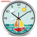 Cartoon Sailing Ship Wall Clock, No Ticking Sound