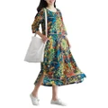 ZANZEA Women's Casual Floral 3/4 Sleeve Baggy Plus Size Maxi Dress 2