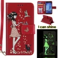 Luminous woman cat pattern Case for Samsung A3 2017 Embossed PU Phone Bag cover