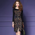 Women's Fashion New Long Sleeve Printed Round Neck Package Hip Casual Slim Dress