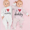 Baby Cotton Long Sleeve Stripe Rompers Love Mummy Daddy Clothes