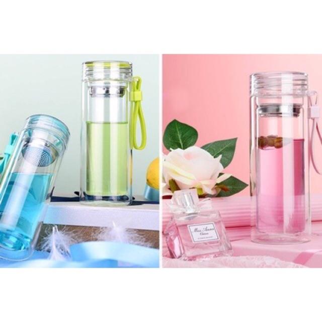Double Wall Glass Bottle With Stainless Steel Infuser