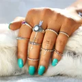 9 Pcs/Set Gem Ring Sets Midi Finger Rings for Women Steampunk Turkish Ring