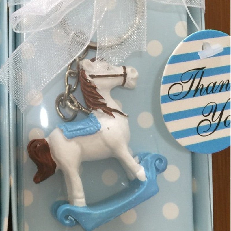 Blue pink Rocking Horse Key Chain Baby Baptism Gift 20pcs