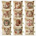 Twelve Linen Cotton Pillow Case Covers The Zodiac Home Decorative