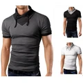 Mens Collar Stitching Color Short-sleeved T-shirt