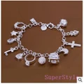 SILVER PLATED 13 CHARMS BRACELET, chain bracelet cute cuff bracelet fashion jewelry
