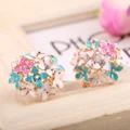 ???Crystal Floral ?Korean Four Leaf Gold Plated Earring