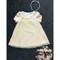 Girls Beige Lace Dress With Pearl Knitted - Free Pearl Hairband