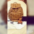Original MCM Brown Heritage Backpack (Large) with Visetos 3D Bear Charm -99% New