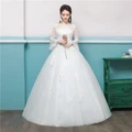 New See-through Long Sleeved Pleated Bridal Gowns Wedding Gown Dresses Ivory