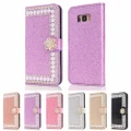 Luxury Phone Case For Samsung S8 S8 Plus Clamshell Leather Rhinestone Wallet