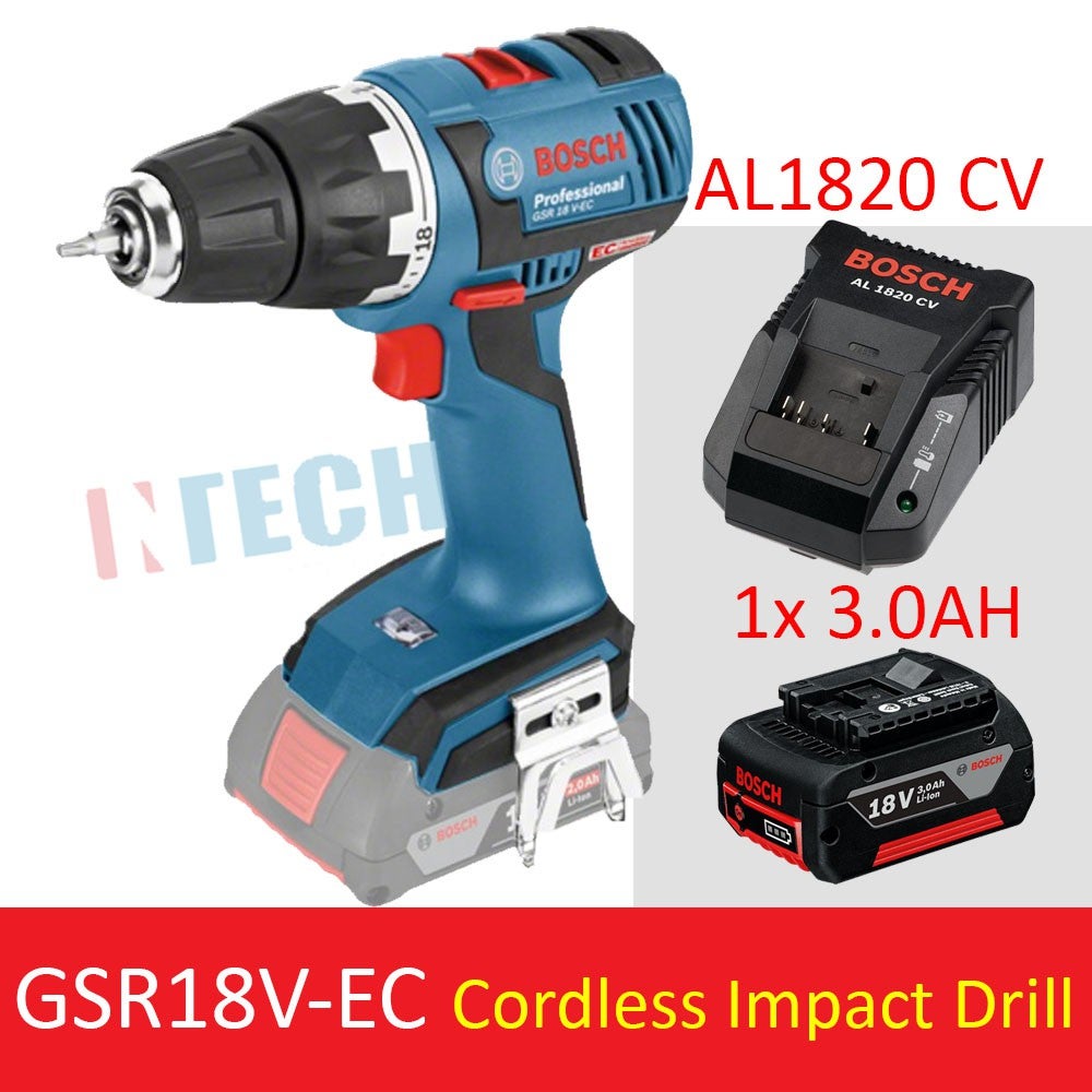 BOSCH GSR18V-EC CORDLESS DRILL/DRIVER (AL1820CV CHARGER & 1X 18V 3.0AH BATTERY (GSR18VEC)