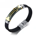 Men's Rubby Wristband Masculine Jewelry Stainless Steel Cross Bracelet Bangle
