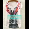 Rabbit Lady short sleeve Loose Casual shirt Top Blouse Print Animal PlusSize Tee
