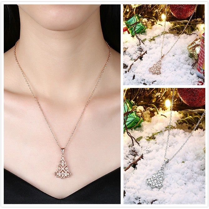 Gold Plated Zircon Pendant Necklace Christmas Tree gift