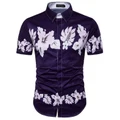 Dark Color Flower Pattern Printed Smart Short-sleeve Buttons Shirts