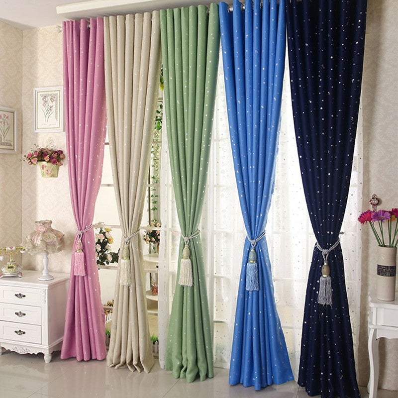 Bedroom Living Room Shading Punching Window Curtain Silver Stars Printing Ito?