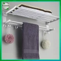 LiveCity 2 Layers Foldable Alumimum 5 Hooks Towel Bar Rack Holder Hanger