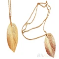 Fashion Gold Color Long Chain Thick Leaf Pendant Charm Long Necklace