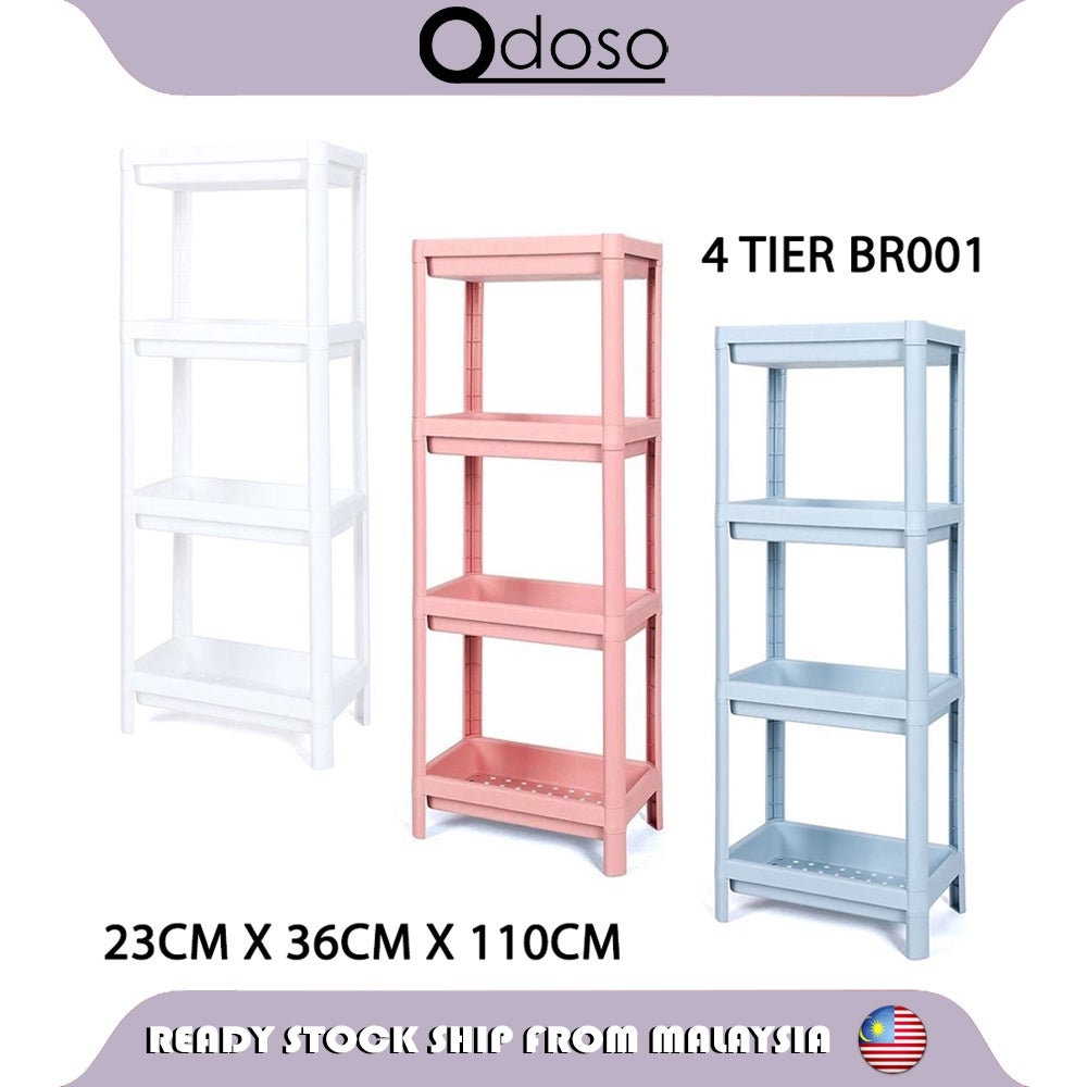 ODOSO 4 Tiers BR001 Plastic Bathroom Shelf unit/Multipurpose Storage Unit 110cm Height