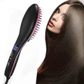 Brush Hair Straightener Comb Irons Styling Electric (Black)