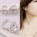 Fashion Women's Silver Flower Plated Crystal Rhinestone Stud Earrings Hoop Jewelry