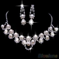 Wedding Bridal Party Chic Crystal Rhinestone Pearl Plated Necklace Earrings Set